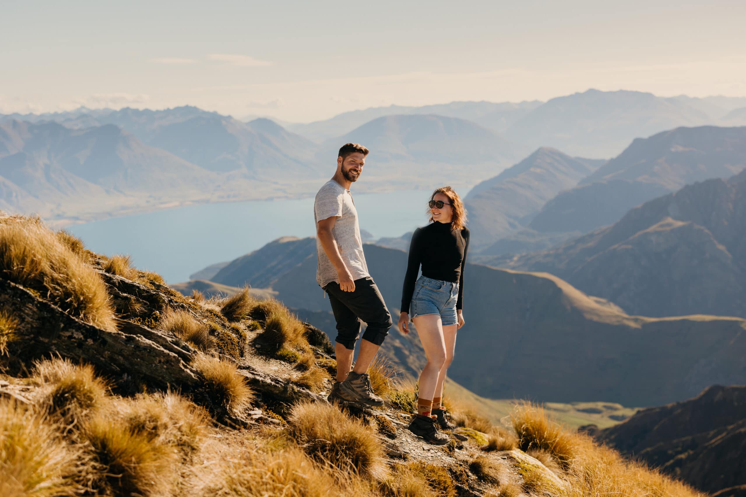 A hiking portrait of Bill and I with Glenorchy in the background.