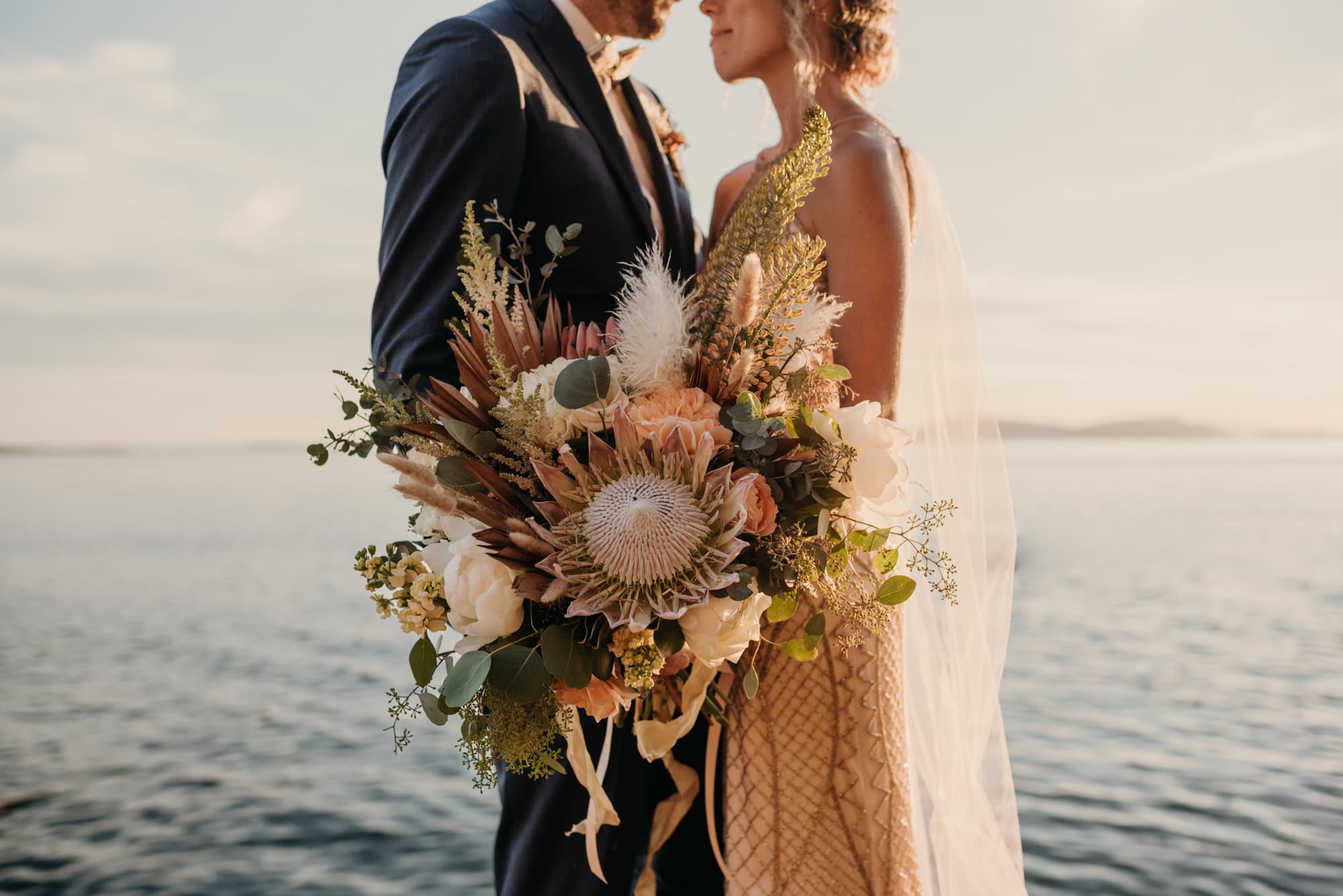 A detail photo of the bouquet for an elopement on the coast.