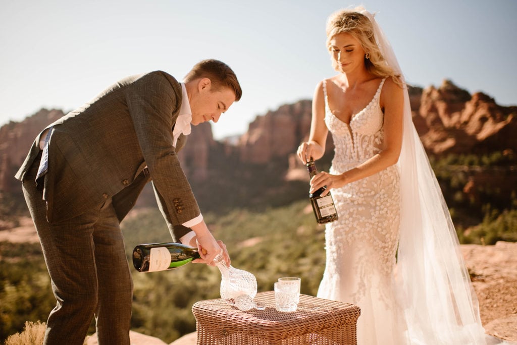 A couple makes a unity cocktail.