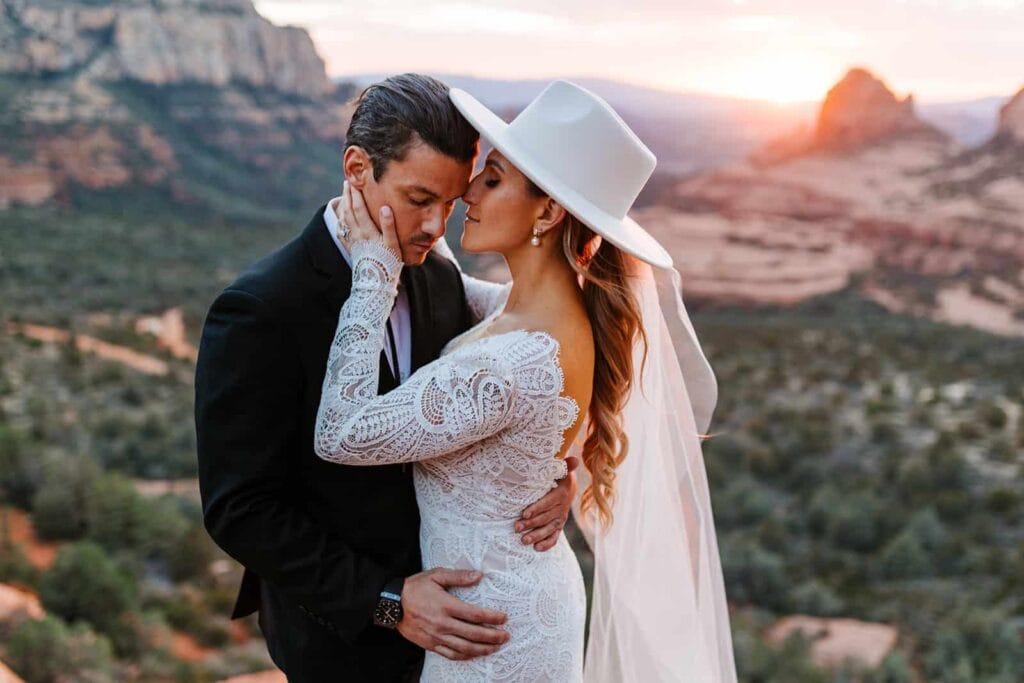 A bride wearing a Calle Blanche Dress
