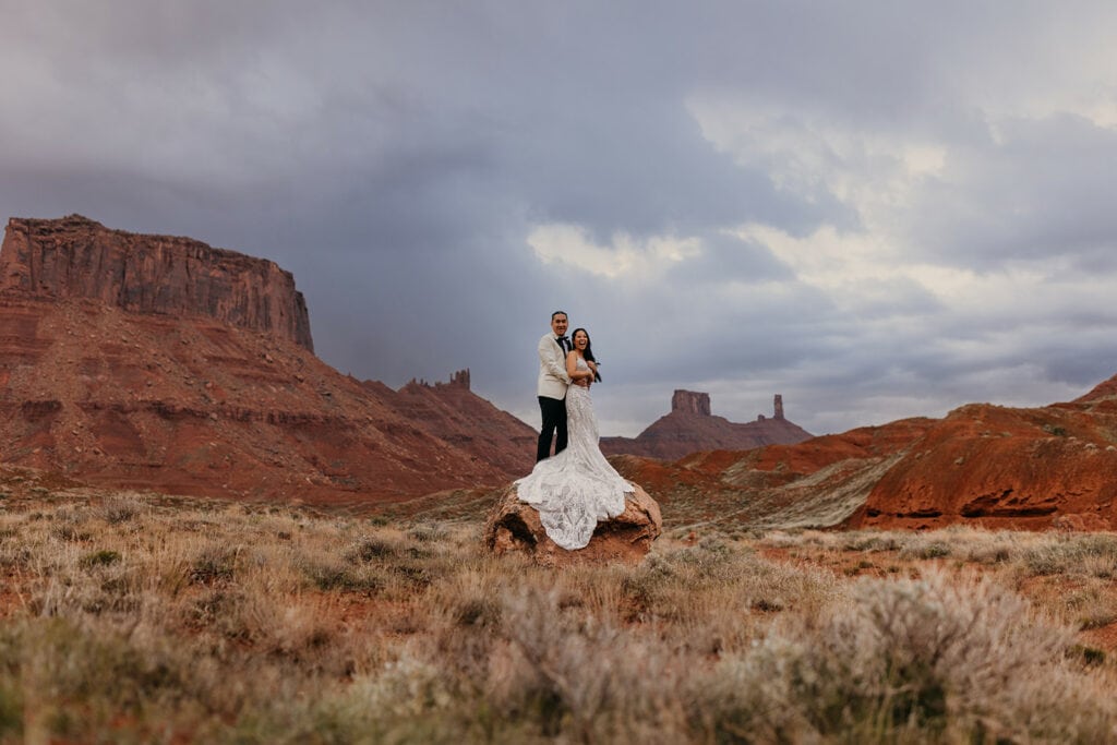 A portrait of the couple in Moab, Utah.