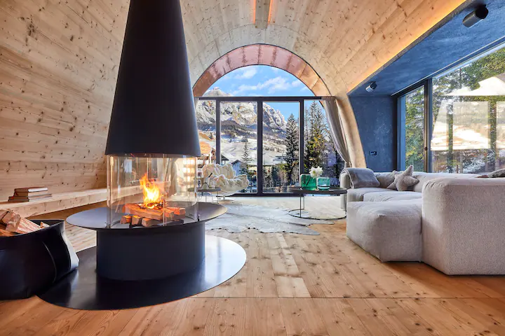 A interior photo of a lux Airbnb in the Dolomites.