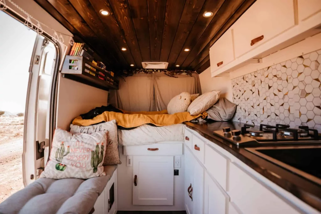 An interior photo of a van build.